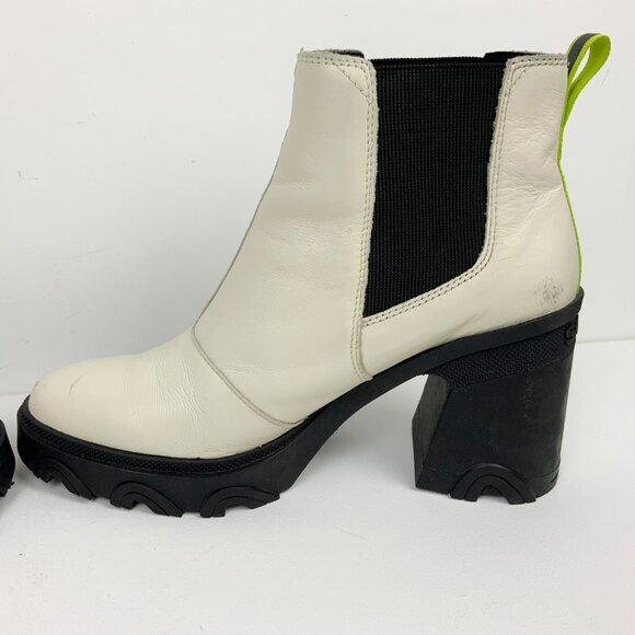 Sorel Brex Platform Block Heel Chelsea Boots Chalk White/ Black Size 9.5 - Picture 9 of 16